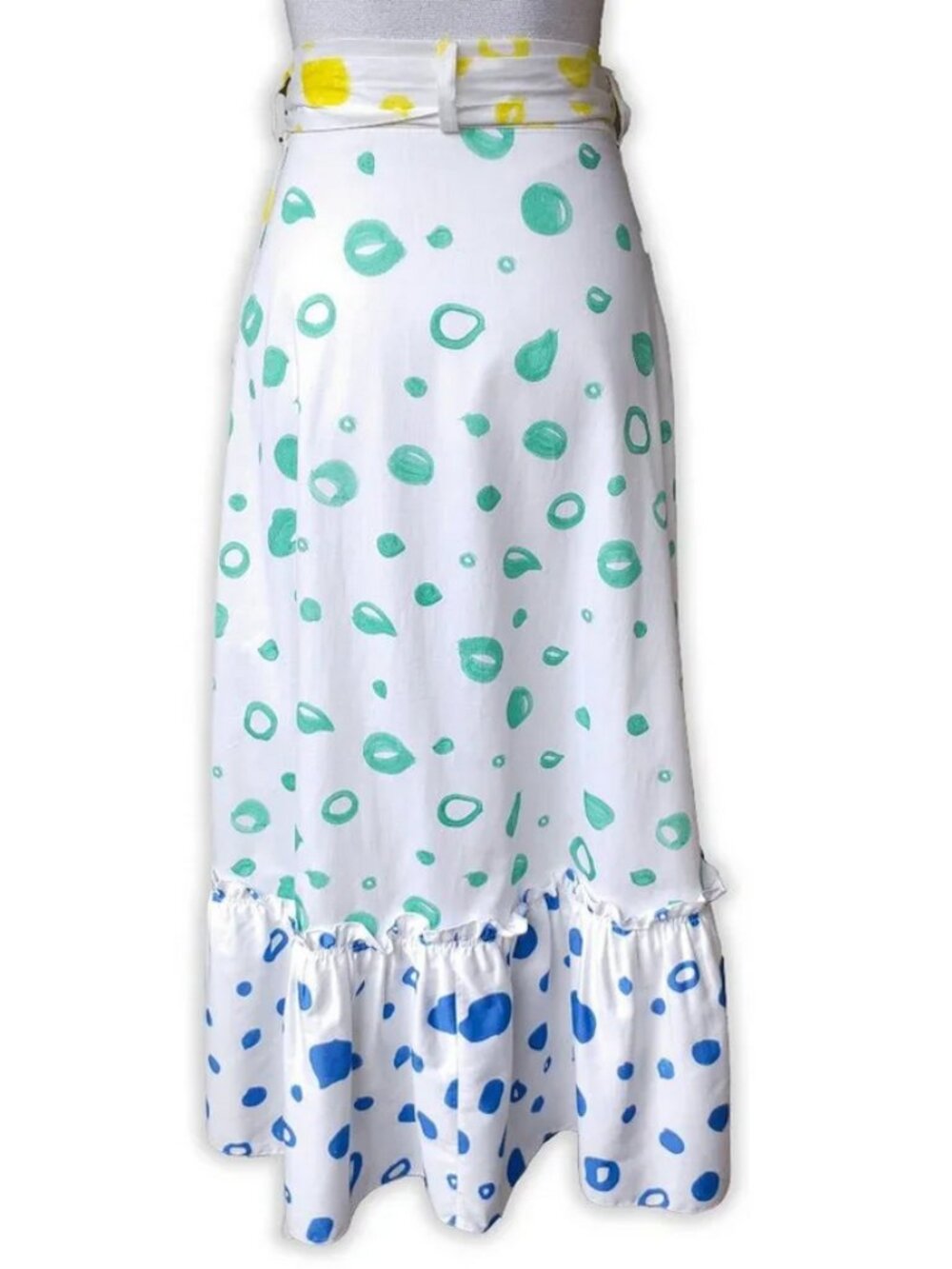 Mira Mirkati Skirt Ruffle Wrap 100% Cotton Polka Dot Midi - Picture 3 of 16